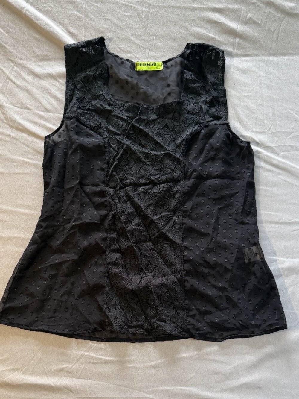 Fresh Brewed Junior's Sheer Black Floral Lace Tank Top Small New without Tags